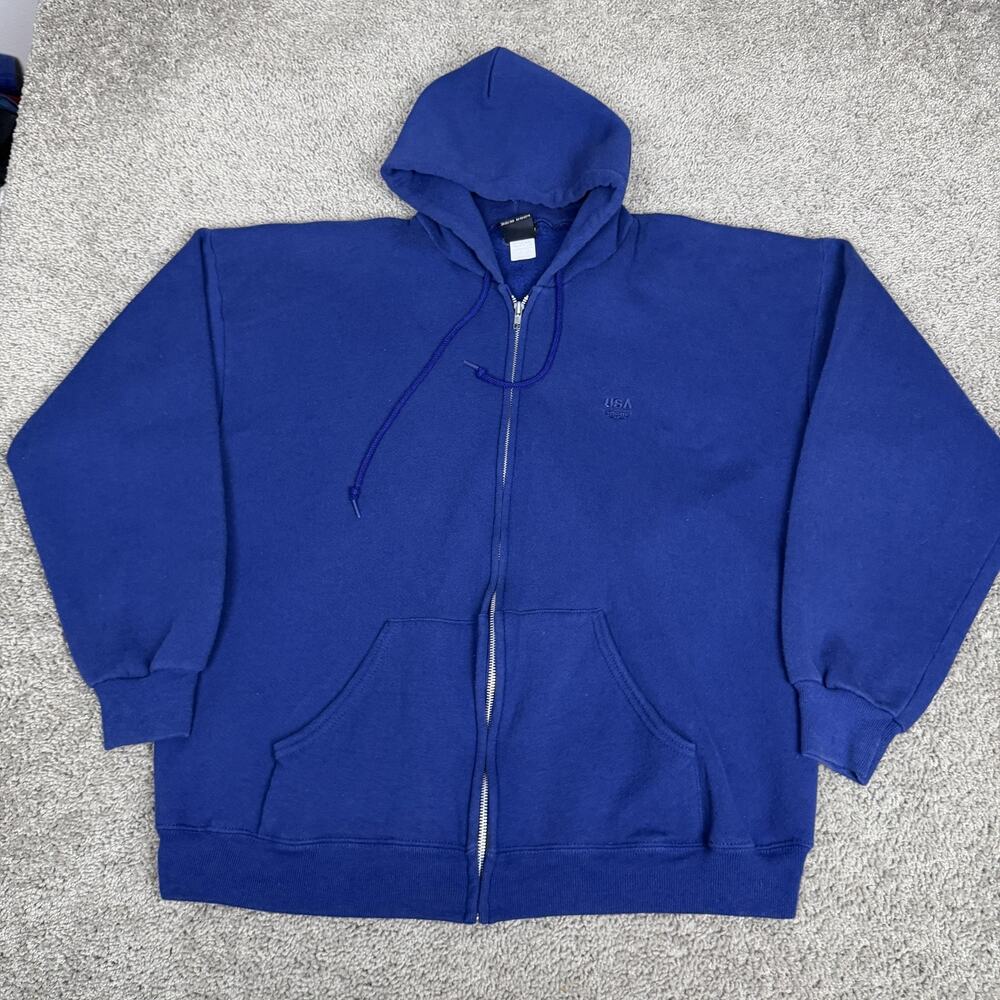 Vintage USA Olympic Hoodie Mens XL Blue Full Zip Fleece Logo Made USA 90s